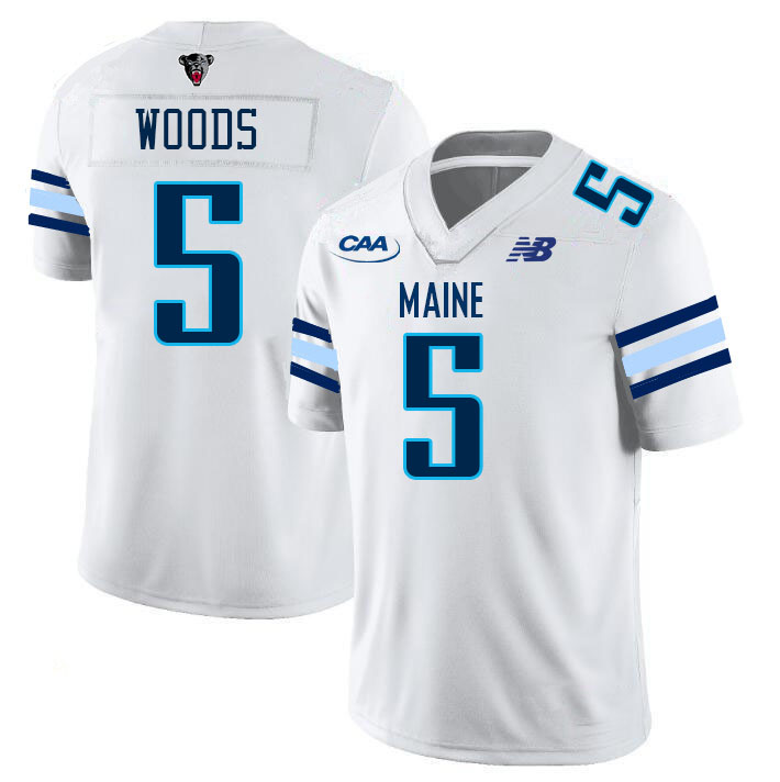 Maine Black Bears #5 Scott Woods College Football Jerseys,Uniforms-White